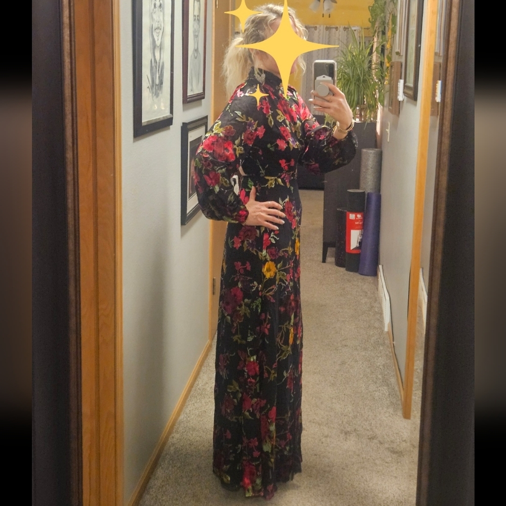 Graceful Arrival Black Floral Burnout Backless Maxi Dress by Lulus - Picture 3 of 7
